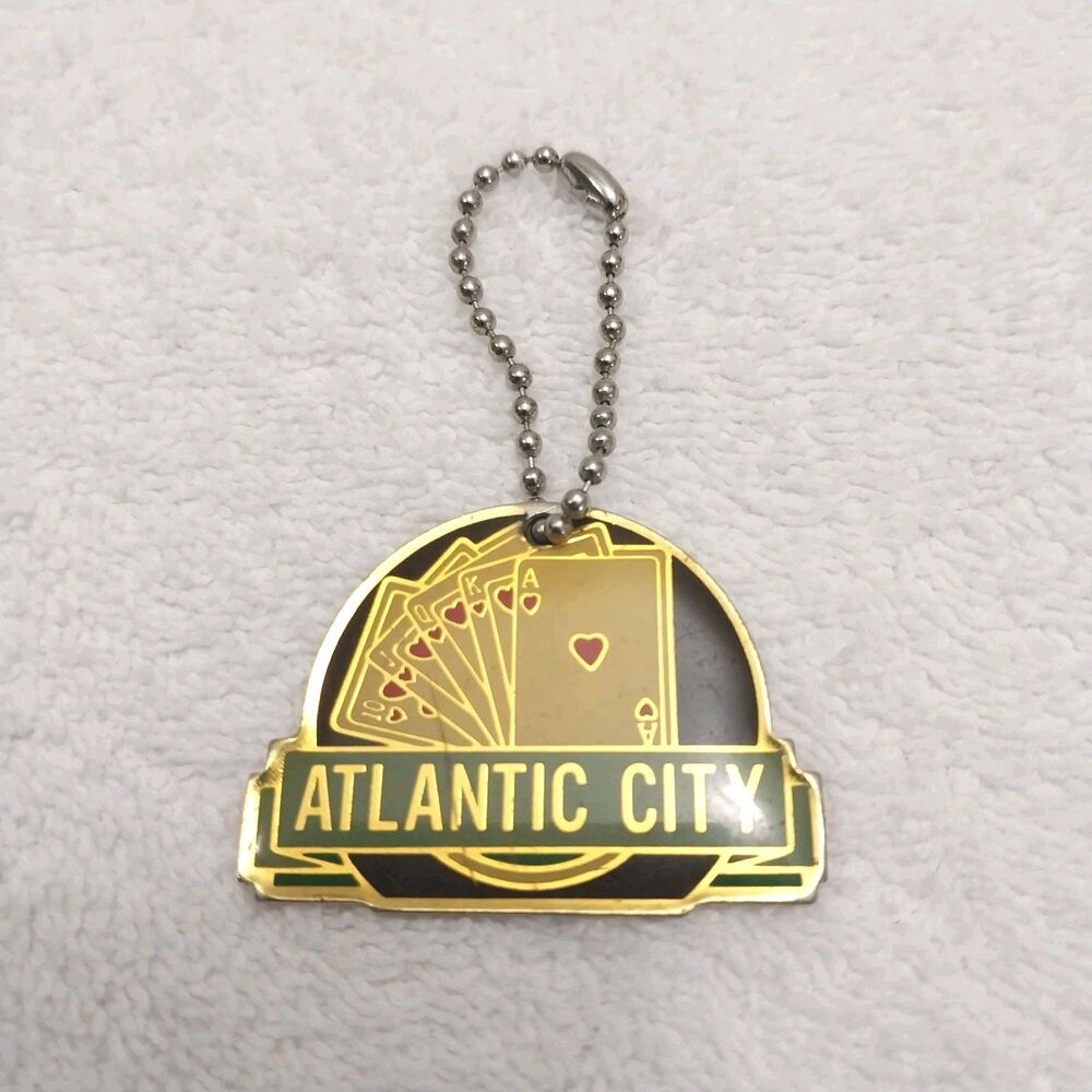 Vintage Atlantic City Keychain Poker Hand Royal Flush 1 1/2" X 2" #L307